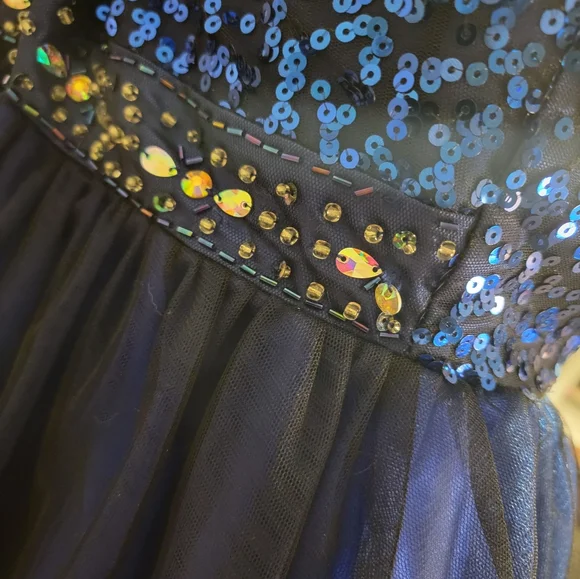 Blue Ombre Sequin Halter Dress w/ Beaded Waistband Prom Formal - Picture 9 of 13